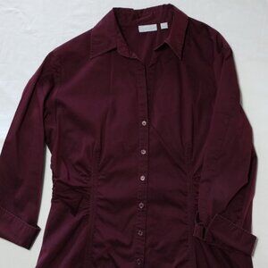New York & Company Burgundy Button Up Shirt Womens Stretch Top L
